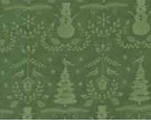Moda Fabric - Winter Friends by Deb Strain for Moda - 56133 16 - 1/2 yard - Green with light green snowmen and bird houses - Cotton - Birds