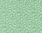 Moda Fabric - Tango by Kate Spain - 1/2 yard - 27335 - 19 - light green with green feathered swirls - cotton fabric by Moda - Tango