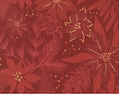 Moda Fabric - Old World Yuletide - Fancy That Design House - 45623 17M - 1/2 yard - deep red with red poinsettia design & gold accents