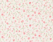 Moda Fabric - Sweet Cecily -  by Janet Clare - 1/2 yard - 24644 12 - white with small pink flowers and green stems - cotton fabric