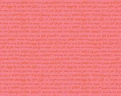 Riley Blake Fabric - Floral Charms - by Kelsey Carlson - C15765 - color tea rose - 1/2 yard - coral with rosy red words - Riley Blake fabric