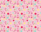 Riley Blake Fabric - Gingerbread Kisses - by Doodlebug Designs - C16443 - color pink - 1/2 yard - light pink with various candies - RBD