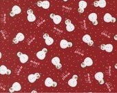 Moda Fabric - Emmitt and Ivy by Sweetwater for Moda - cotton fabric - 1/2 yard - 55691 12 - red with snowmen and words - 1/2 yard