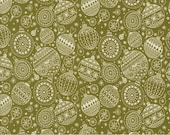 Moda Fabric - Emmitt and Ivy by Sweetwater for Moda - cotton - 1/2 yard - 55694 33 - olive green with off white Christmas ornaments