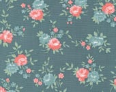Moda Fabric - Rosemary Cottage by Camille Roskelley - 55310 15 - 1/2 yard- gray with coral and white flowers - Cotton Quilt Fabric 44" wide