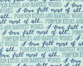 Moda Fabric - Harvest Wishes by Deb Strain for Moda - 56062 13 - 1/2 yard - 100% cotton - aqua with blue and teal words- I love fall