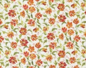 Moda Fabric - Chickadee Fabric 39739 11 - Create Joy Project by Laura Muir - Persimmon floral wht bkground - Cotton Fabric - 44" - 1/2 yard