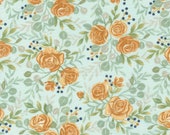 Moda Fabric - Harvest Wishes by Deb Strain for Moda - 56061 13 - 1/2 yard - 100% cotton - aqua with orange flowers and green foliage