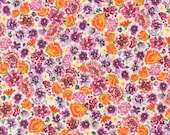 Moda Fabric - Floribunda 39809 11 - Create Joy Project by Laura Muir - orange and purple small flowers - Cotton - 44" - 1/2 yard