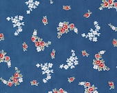 Moda Fabric - Grand Haven -  by Minick & Simpson - 1/2 yard - 14983 18 - Nautical blue with ivory and red floral swags green leaves- Cotton
