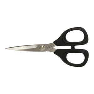 May include: Black handled scissors with silver blades. The blades are marked "KAI No.135 JAPAN MADE".