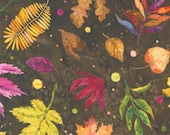 Moda Fabric - Floribunda 39804 18 - Create Joy Project by Laura Muir - brown background with leaves - Cotton - 44" - 1/2 yard