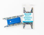 The Original Quilt Binding Spool byStitch Supply Co - Fast and Easy Way to store Binding for a Quilt - Blue Black Gold Glitter - 5.75" x 2.5