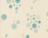 Moda Fabric - Cozy Wonderland - Fancy That Design House by Stephanie Silwinski - ivory with blue and green snowflakes  - 45596 11 - 1/2 yard