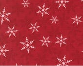 Moda Fabric - Winter Friends by Deb Strain for Moda - 56134 17 - 1/2 yard - Red with white and dark red snowflakes - Cotton Fabric