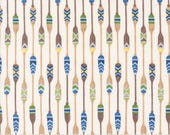 Moda Fabric - On Lake Time by Deb Strain - 1/2 yard - 56122 11 - white with multicolored canoe paddles - 44" Cotton Fabric -On Lake Time