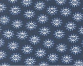 Moda Fabric - Larking -  by Janet Clare - 1/2 yard - 24632 17 - Larking Bucknall dark blue with blue and white flowers - cotton fabric