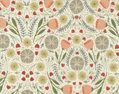 Moda Fabric - Meadowmere Ivory Floral 48361 31M- by Gingiber- Ivory background coral floral - Cotton - 1 yard cut - floral - Metallic accent