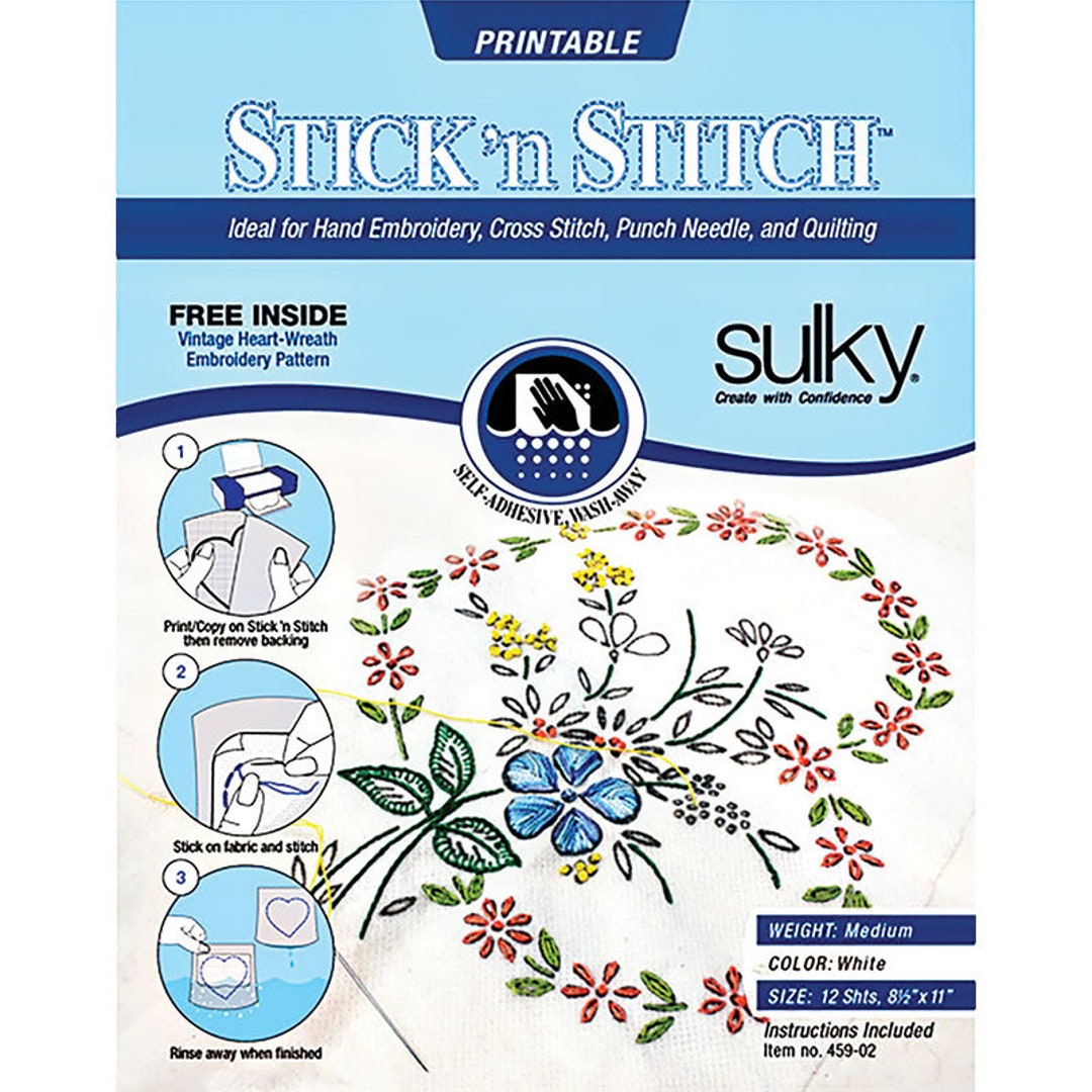 Printable Stitch 'n Stitch - Self-adhesive Wash-away Stabilizer for Transferring Designs for ...