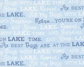 Moda Fabric - On Lake Time by Deb Strain - 1/2 yard - 56123 12 - light blue with dark blue and white words - 44" Cotton Fabric - Lake time