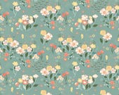 Riley Blake Fabric - New Beginnings  - by Sandy Gervais - C15751 Teal - Floral - Teal with multicolored flowers - 1/2 yard - Teal Floral