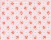 Moda Fabric - Memory Lane by Brenda Riddle - 18782 12 - 1/2 yard - pink background with white lace design and pink flowers - 44" wide