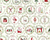 Riley Blake Fabric - Mistletoe and Holly - by Beverly McCullough-C16401 Cloud - Off white with wreaths and Christmas motifs - 1/2 yard