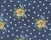 Moda Fabric - Sunshine and Blue Skies 39821 13 - Create Joy Project by Laura Muir - 1/2 yard - blue background w yellow roses & dots-Cotton