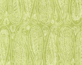Moda Fabric - Serena Shores by Robin Pickens - 48772 24 - lime green background (kelp) with large lined up off white paisleys - 1/2 yard