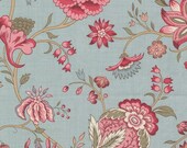 Moda Fabric - Antoinette -  by French General - Ciel blue background floral print with pink and green - 13951 13 - 1/2 yard - Moda Fabric