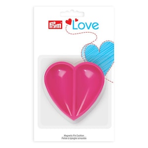 Prym Magnetic Pincushion Hot Pink Heart with white dots Holds straight pins for sewing 3x3Divided for organizing different types image 1