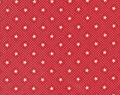 Moda Fabric - Grand Haven -  by Minick & Simpson - 1/2 yard - 14982 13 - cherry red with ivory stars and dots - Cotton Fabric