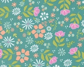 Moda Fabric - Laguna Sunrise -  by Sherri and Chelsi - teal with multi-colored floral print - 37680 18 - 1/2 yard