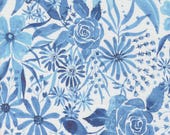 Moda Fabric - Sunshine and Blue Skies 39824 14 - Create Joy Project by Laura Muir - 1/2 yard - white background blue florals - Cotton