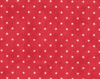 Moda Fabric - Essential Dots - Christmas Red color - 1/2 yard  - 8654 - 52 Christmas Red with white dots - Cotton Fabric - 1/2 yard