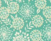 Moda Fabric - Tango by Kate Spain - 1/2 yard - 27332 - 23 - light teal with ivory flowers - cotton fabric - Tango by Kate Spain - Cotton