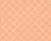 Moda Fabric - Flower Girl - by Heather Briggs - 1/2 yard - 31737 17 - peach  background with small white plaid lines - Cotton fabric