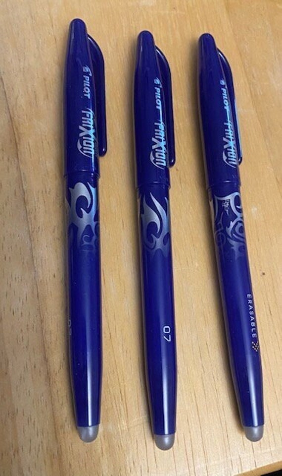 Frixion Pens by Pilot -For marking fabrics - erasable with heat from the  iron - Set of 3 pens, all blue - bag making, quilting, sewing