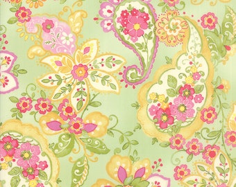 Moda Fabric - Colette by Chez Moi for Moda - Fabric 33050 15 - Cotton Fabric - 44" wide - 1/2 yard- green with paisleys and flowers