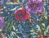 Moda Fabric - Chickadee Fabric 39732 14 - Create Joy Project by Laura Muir - Floral print dark green background - Cotton - 44" - 1/2 yard