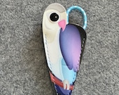 Purse Parrot Embroidery scissors with carrying pouch with snap to hold scissors securely - blue and purple parrot with blue dot scissors
