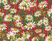 Moda Fabric - Wildflowers by Moda Fabrics - 33623 18 - 1 yard cuts- 100% cotton - quilting fabric - red with daisies - by Moda