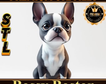 Boston Terrier Figur - 3D STL Datei, minimalistischer Welpe