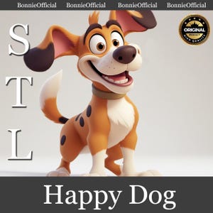 Happy Dog STL – 3D Printable Cute Cartoon Dog Figurine – Joyful Puppy Model for Desk Decor, Gift, or Collection