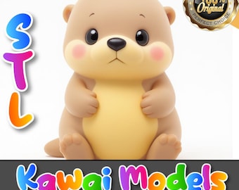 Figura de lontra imprimível em STL | Modelo 3D de animal chibi | Decoração para mesa e prateleira