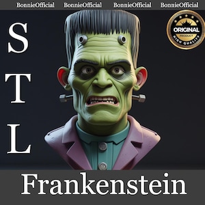 Frankenstein STL File – Stylized 3D Cartoon Bust for 3D Printing – Halloween Monster Model