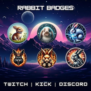 Rabbit Sub Badges | Twitch Sub/Bit Badges | Twitch Animal Badges | Bunny Badges | Streaming | Graphics.