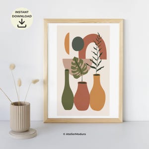Arte mural minimalista estilo boho / Lámina botánica de terracota / Lámina de jarrón abstracto / Descarga digital / Sin artículo físico