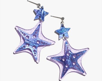 Charming Starfish Earrings/Ear Clip，Ear Studs，Handmade Fun Acrylic Earrings，Daily wear，Gifts for Mom，Gifts for Her，Surprise Gift，Gift