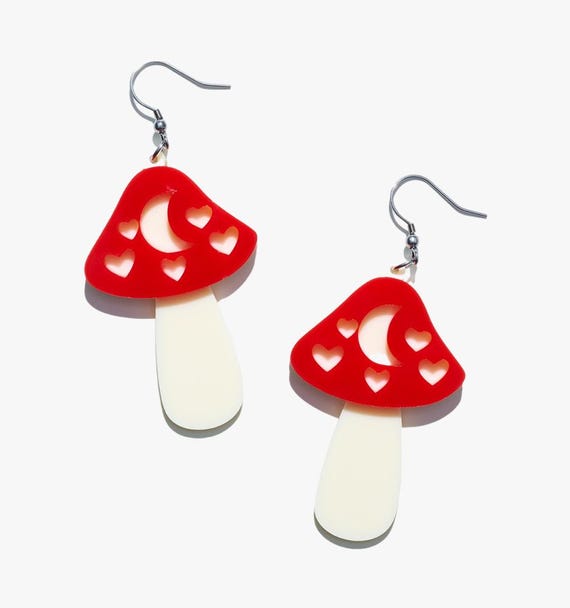 Mushroom Earrings/ear Clip，ear Hook，handmade Fun Acrylic